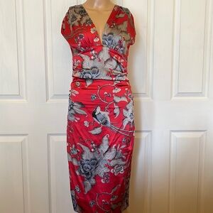 COPY - ArdenB silk red and gray print short  sleeved Vneck dress sz0